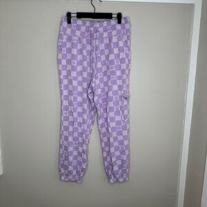 Juicy Couture Women's Lavender Checkerboard Print Joggers Pants L Crown Logo